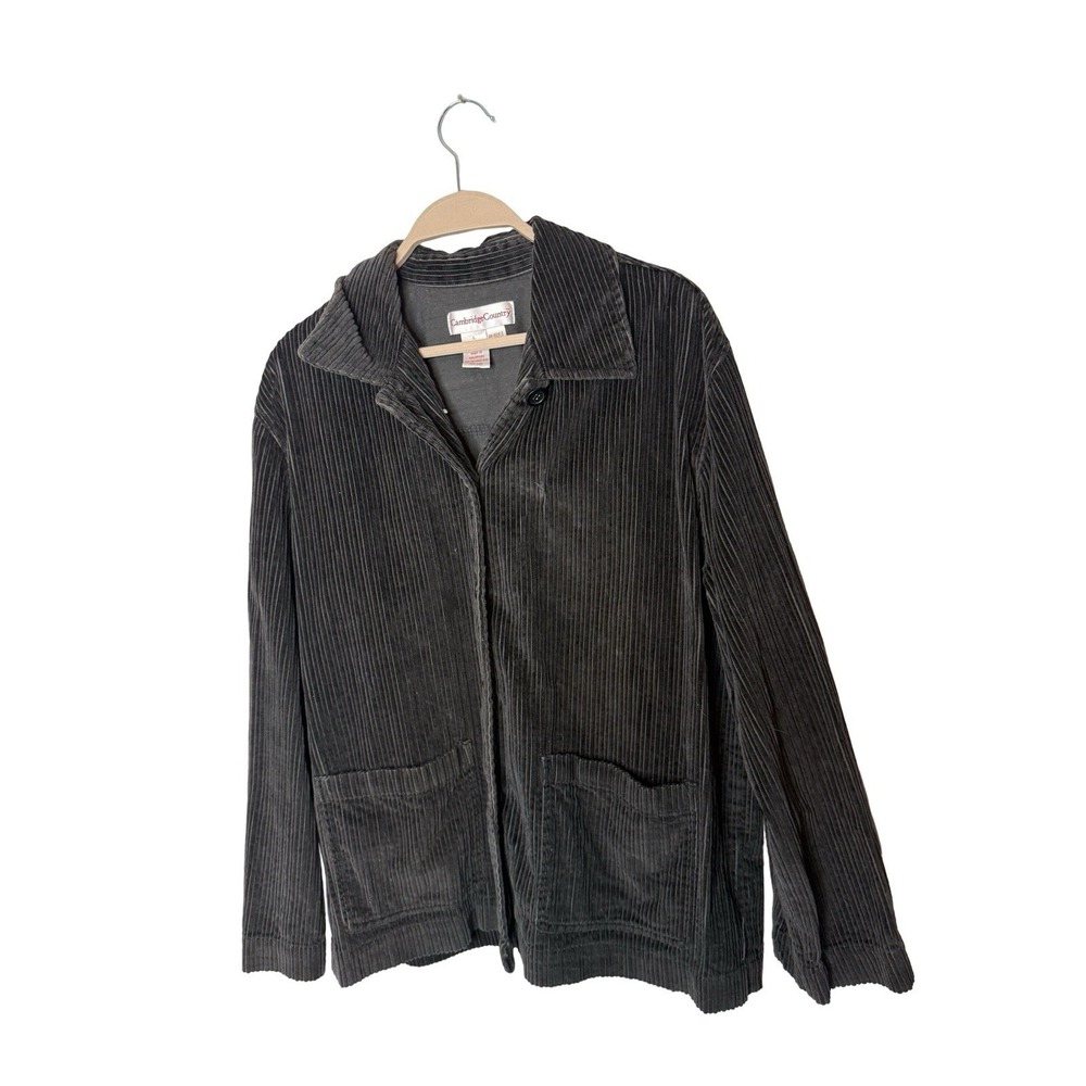 Cambridge Country Corduroy Shacket Top Womens Large Black Button‎ Up